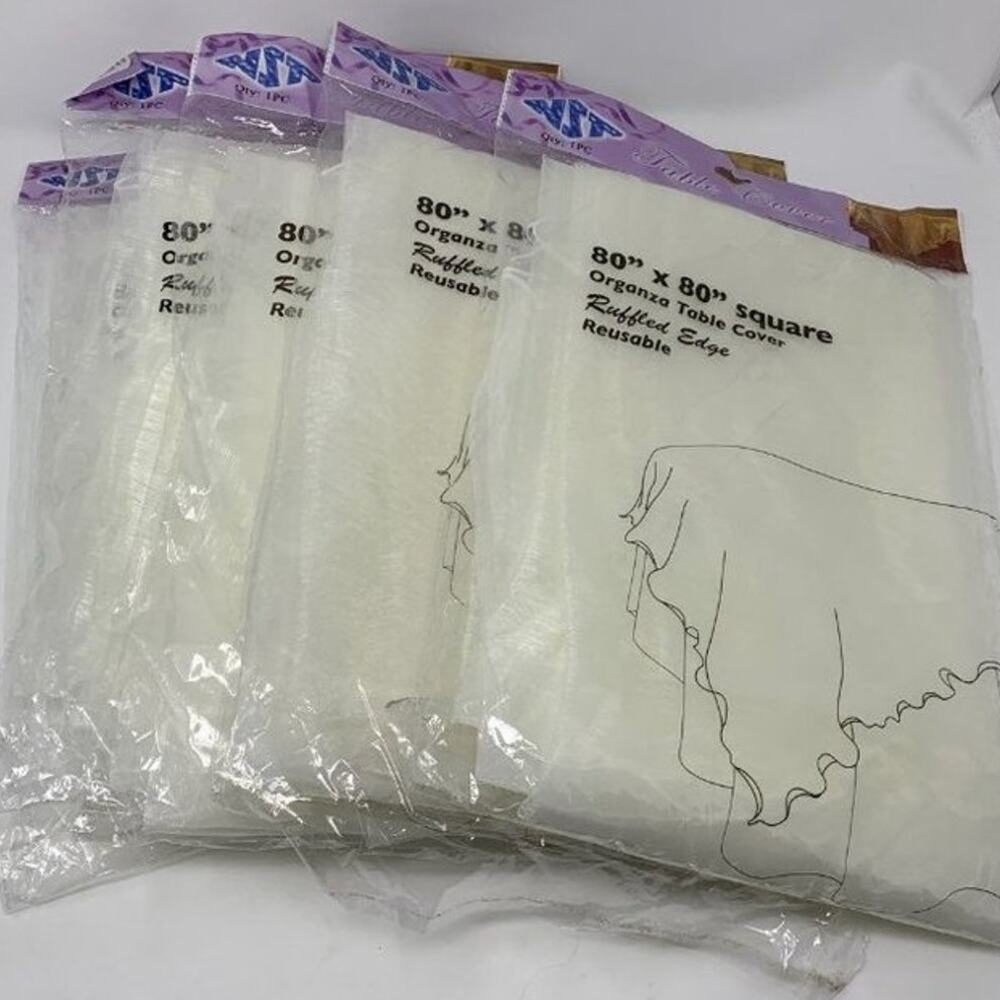 Ivory Ruffled Edge Organza 80" x 80" Square Table Covers Set of 5 Packages.
